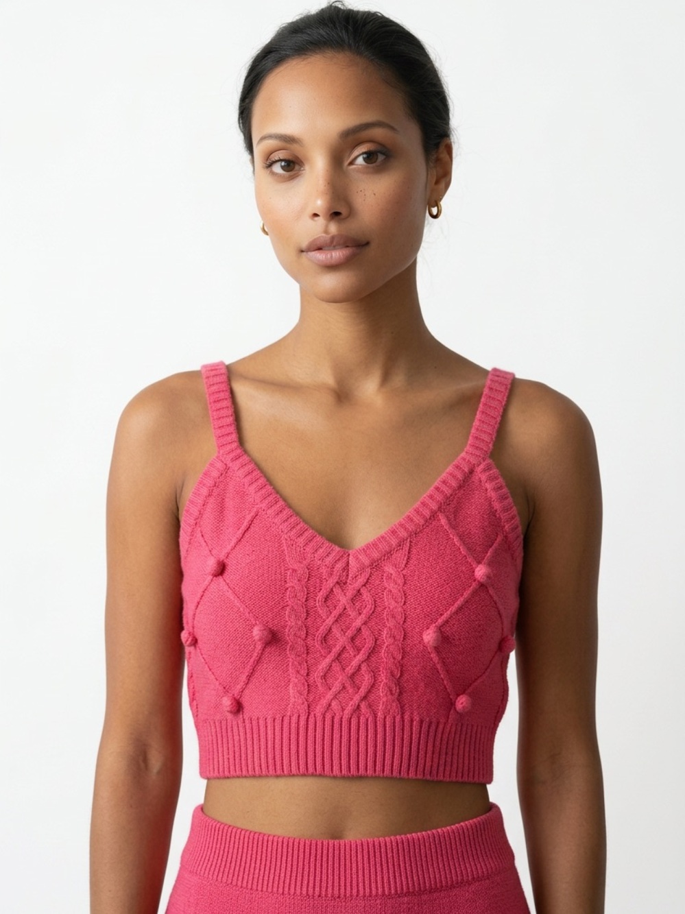 BAEVELY | NEW Coral Pink Knit V-Neck Crop Tank Top Women’s Size M & L